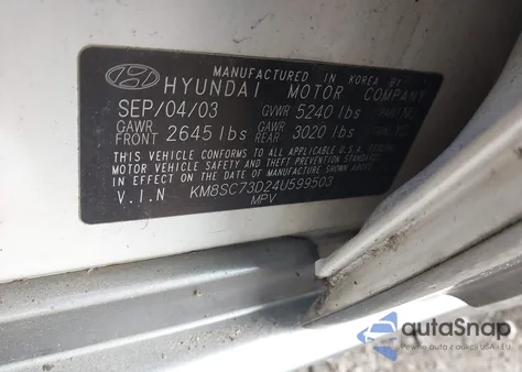 2004 Hyundai Santa Fe Gls z USA, uszkodzony, nr VIN KM8SC73D24U599503
